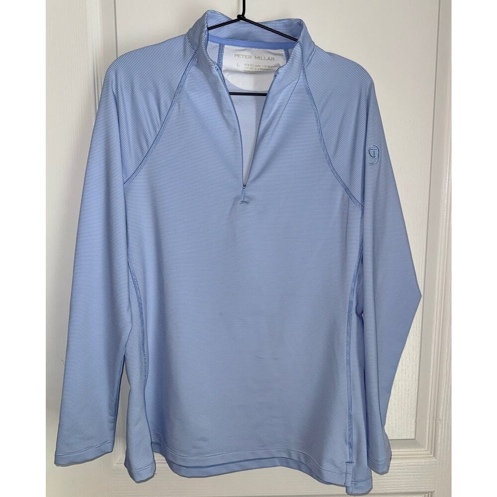 Peter Millar Women's Sugar Stripe Perth 1/4 Zip Midlayer Size Large UPF 50+ Golf